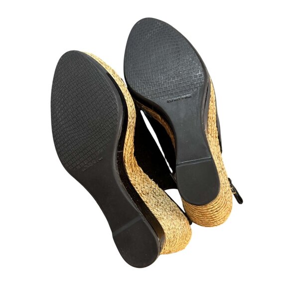 Stuart Weitzman Black Patent Leather Peep Toe Slingback Wedge Sandals Size 8M - Picture 6 of 9